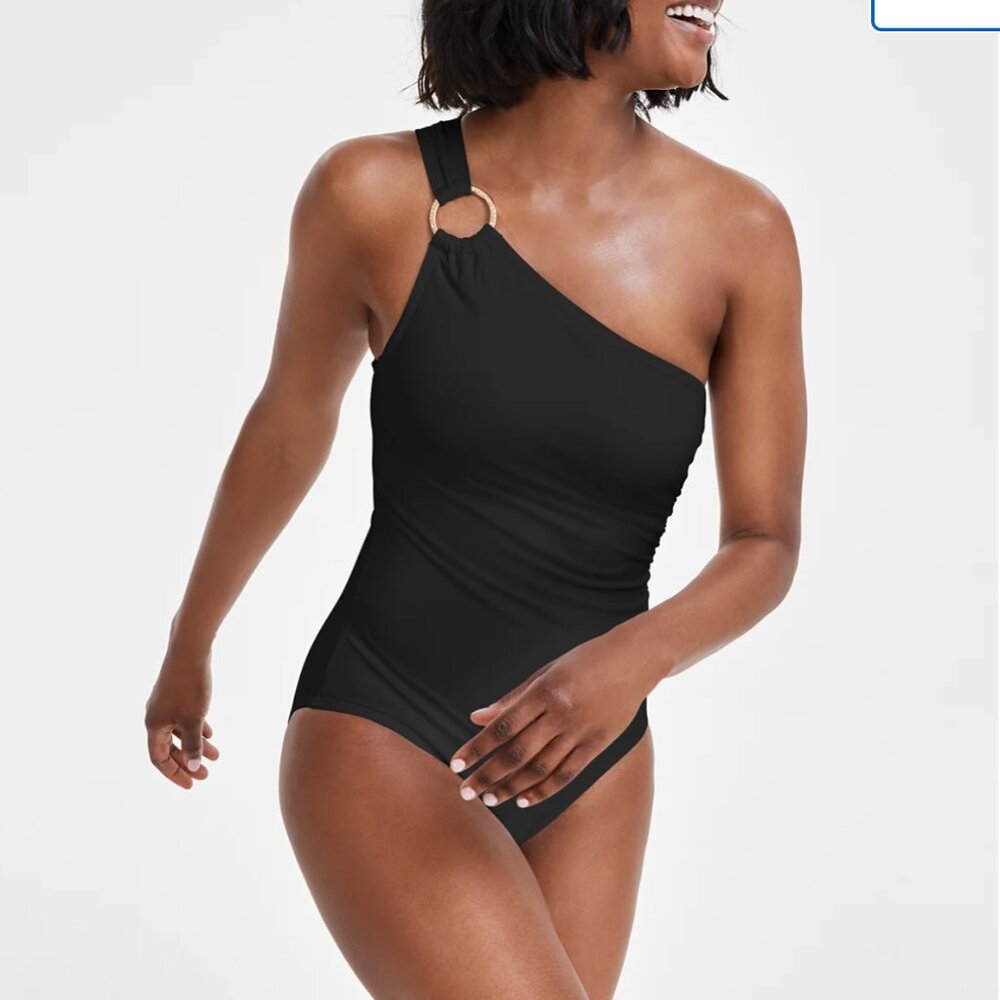 MICHAEL‎ Michael Kors Embellished One-Shoulder 6 Underwire One Piece Swimsuit - Picture 5 of 6